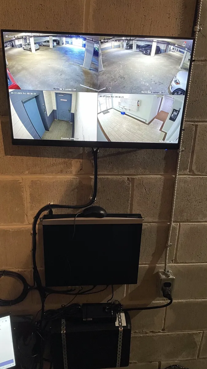 Live camera feeds on a monitor with network video recorder